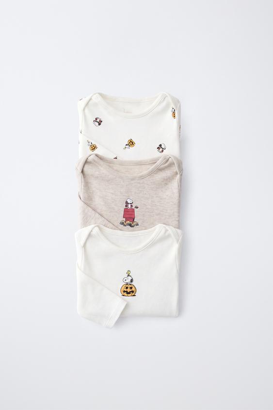 SNOOPY PEANUTS™ FANCY DRESS 3-PACK OF BODYSUITS - Ecru / Beige by Zara - Image 0
