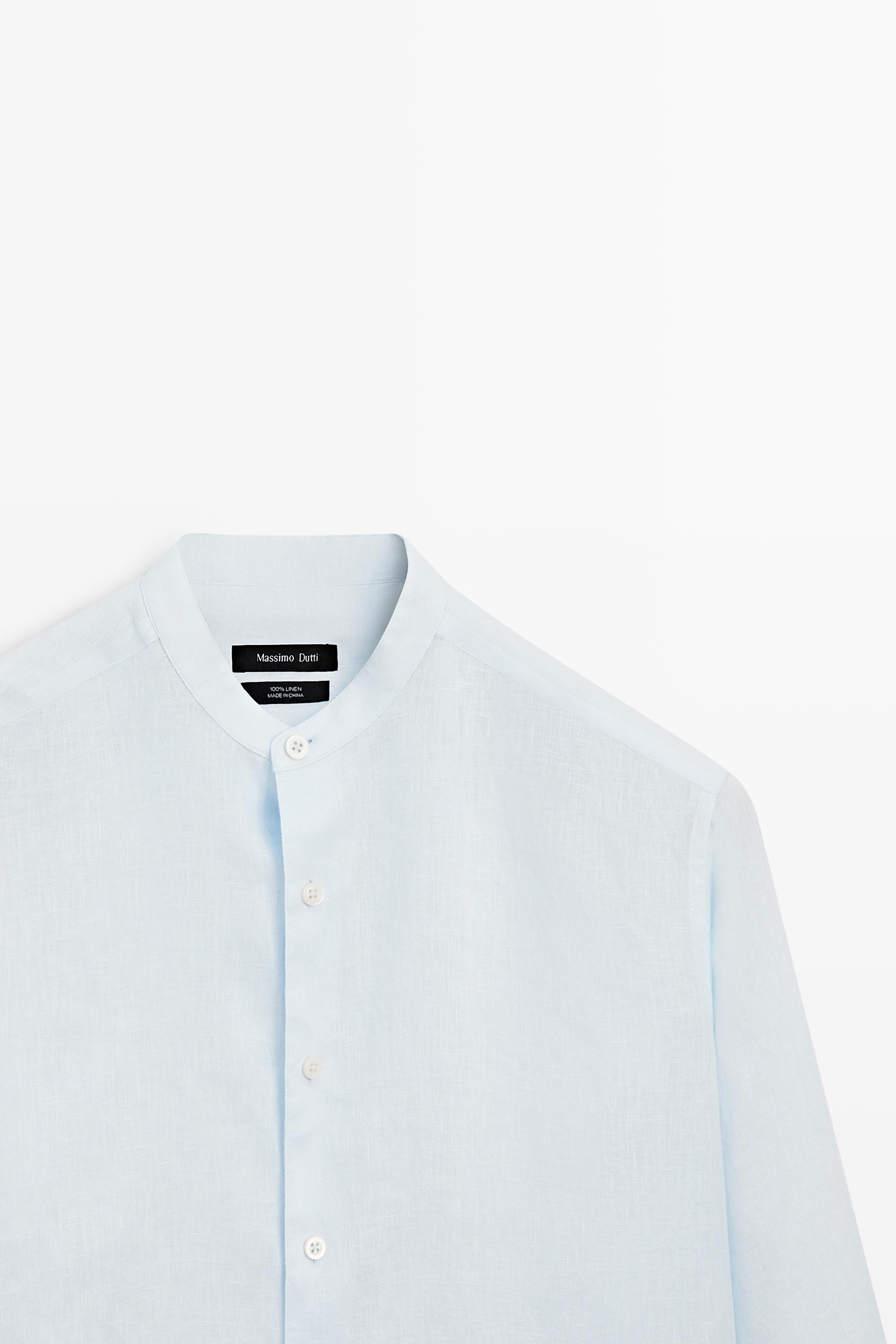100% linen regular fit stand collar shirt - White | ZARA United States