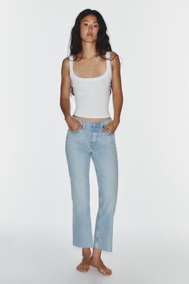 Jeans acampanados cortos de tiro alto TRF