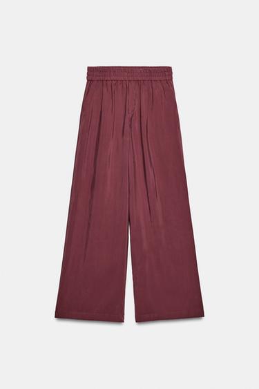 PANTALON LARGE À TAILLE ÉLASTIQUE - brique foncée de Zara - Image 3