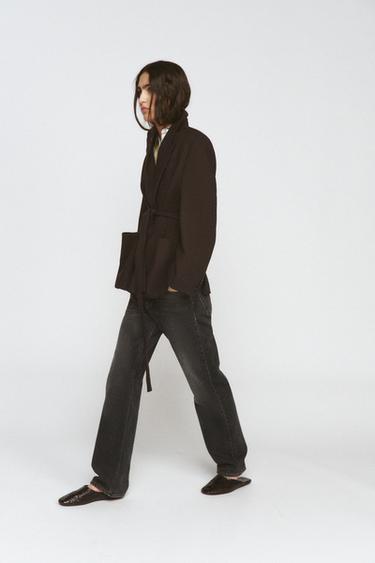 ZW COLLECTION LIMITED EDITION 100% WOOL BELTED BLAZER - Khaki by Zara - Image 3