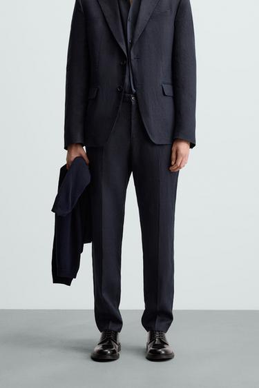 CALÇA DE TERNO 100% LINHO - Azul-marinho da Zara