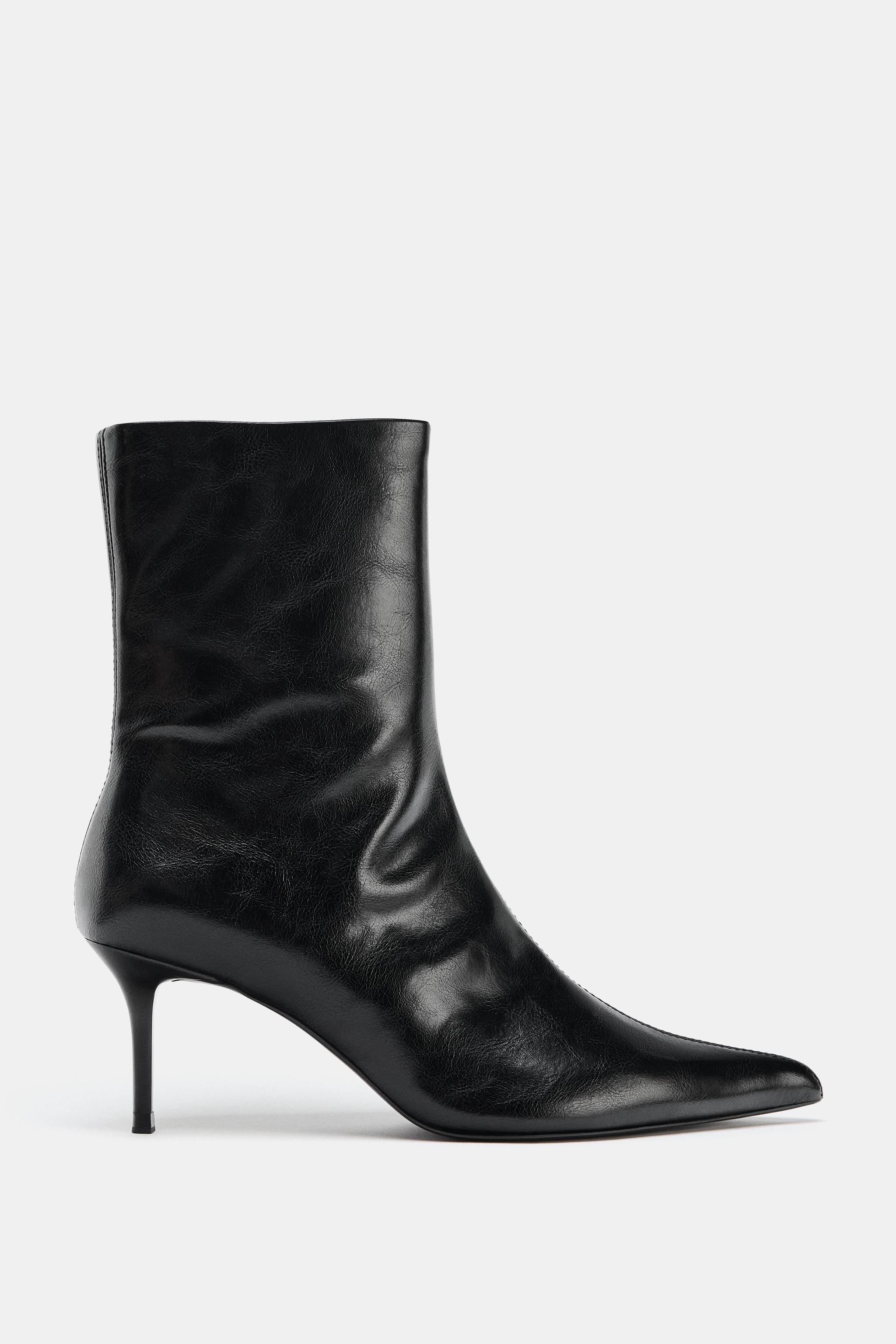 FAUX-PATENT ANKLE BOOTS - Black | ZARA India