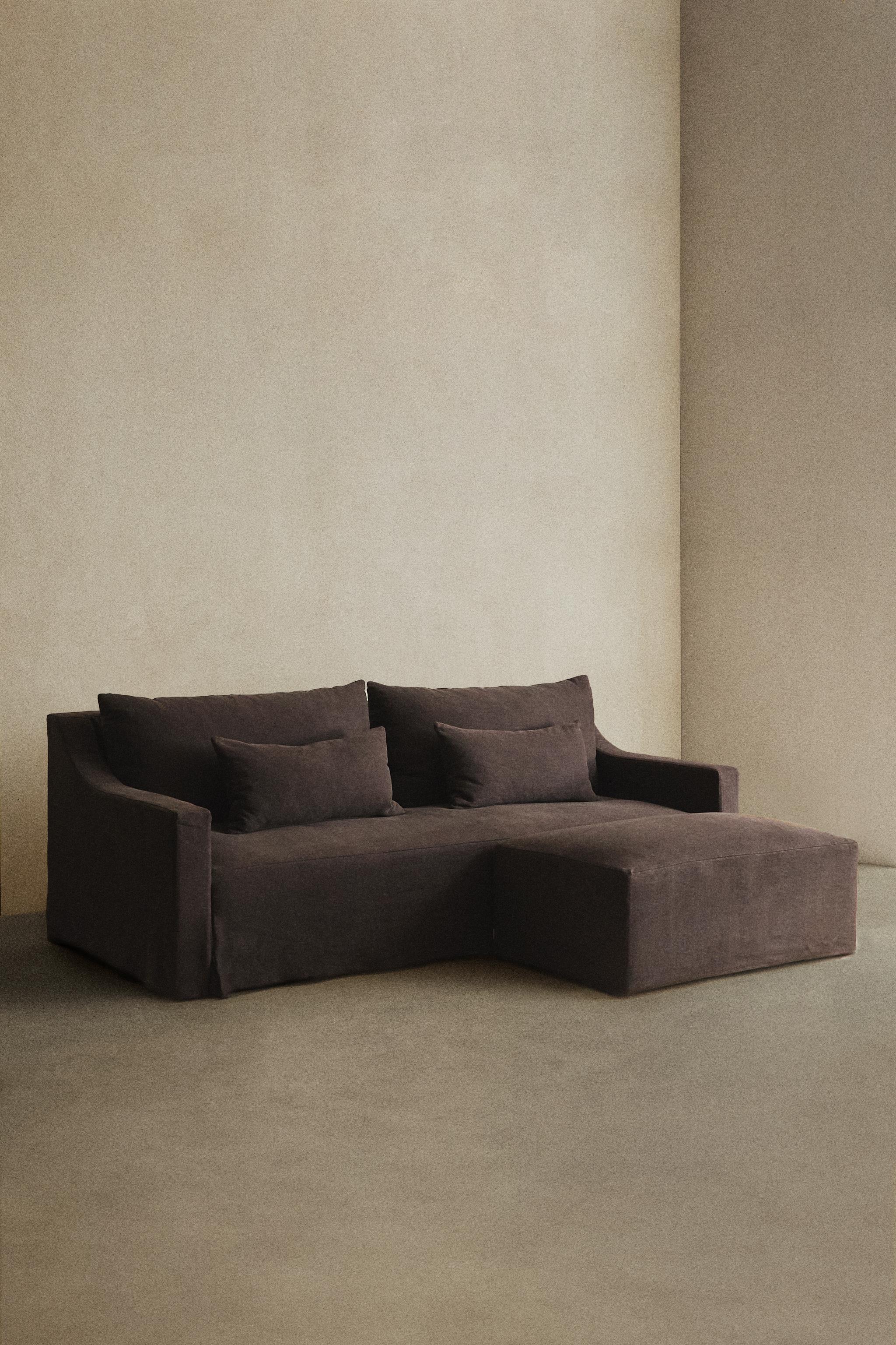 WASHED LINEN SLIPCOVER COUCH — Dark brown