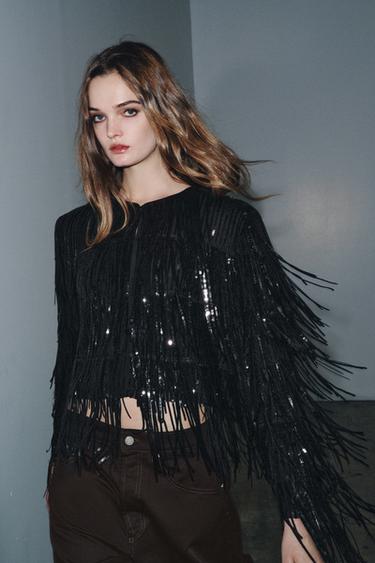 Zara ZW COLLECTION LIMITED EDITION FRINGED JACKET - Black