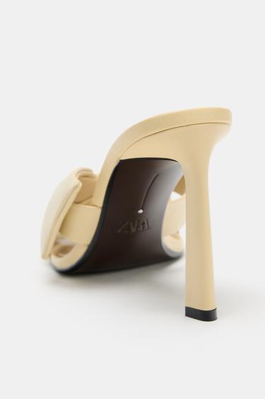 SANDALES À TALONS EN CUIR À NŒUD - Jaune vanille de Zara - Image 4