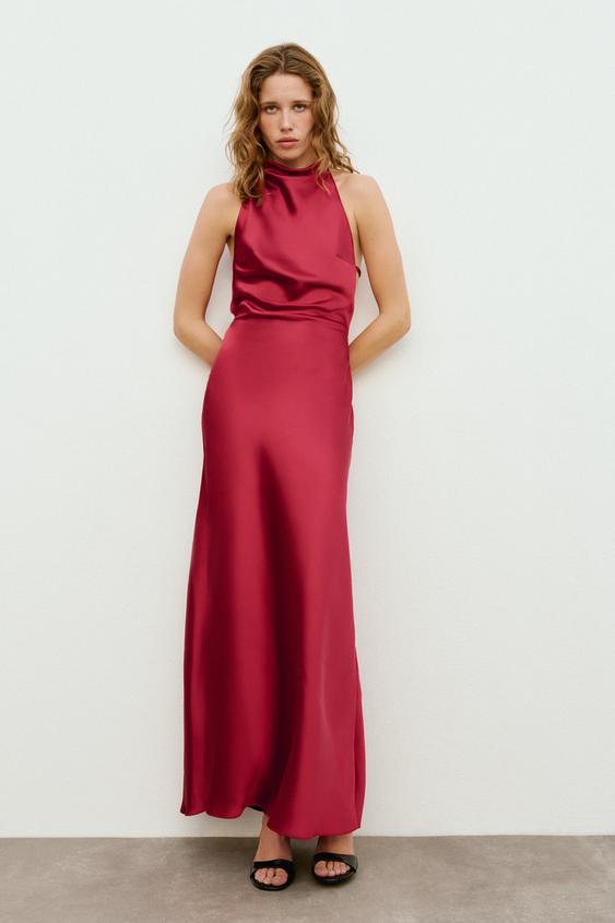 VESTIDO LARGO HALTER - Rojo oscuro de Zara - Imagen 0