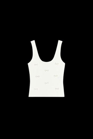 T-SHIRT WITH RHINESTONE AND FAUX PEARL BOWS - White by Zara - Image 0