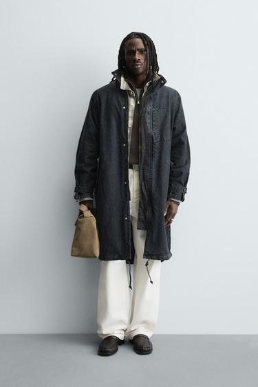 ABRIGO DENIM LAVADO RELAXED FIT - Negro de Zara