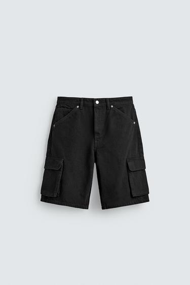DENIM CARGO BERMUDA SHORTS - Black by Zara