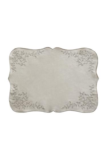 식물 자수 린넨 테이블 매트 - Zara 블루