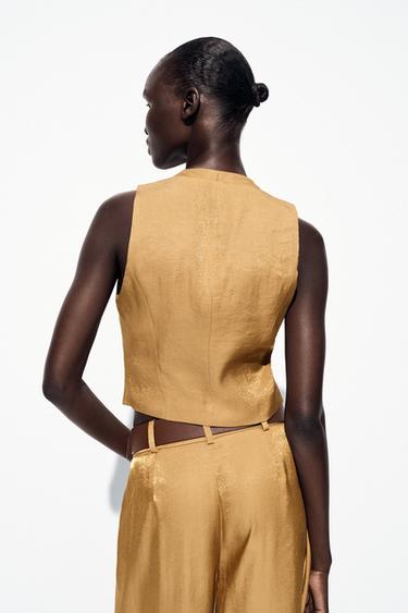 GOLD BUTTON SATIN TOP - Golden by Zara - Image 5
