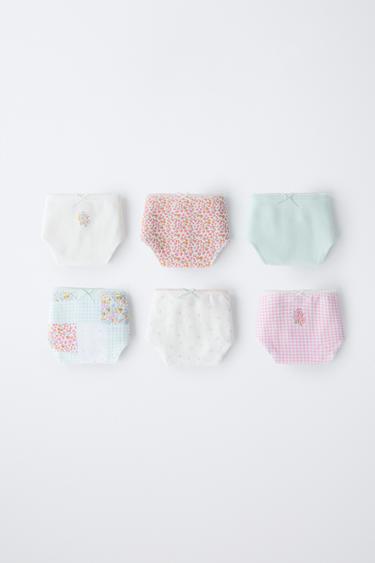Zara 6-14 歲/ 拼布與花卉印花六條裝內褲 - 多色 - 圖片 0