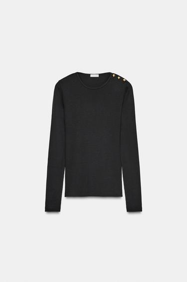 CAMISETA RIB BOTONES - Negro de Zara