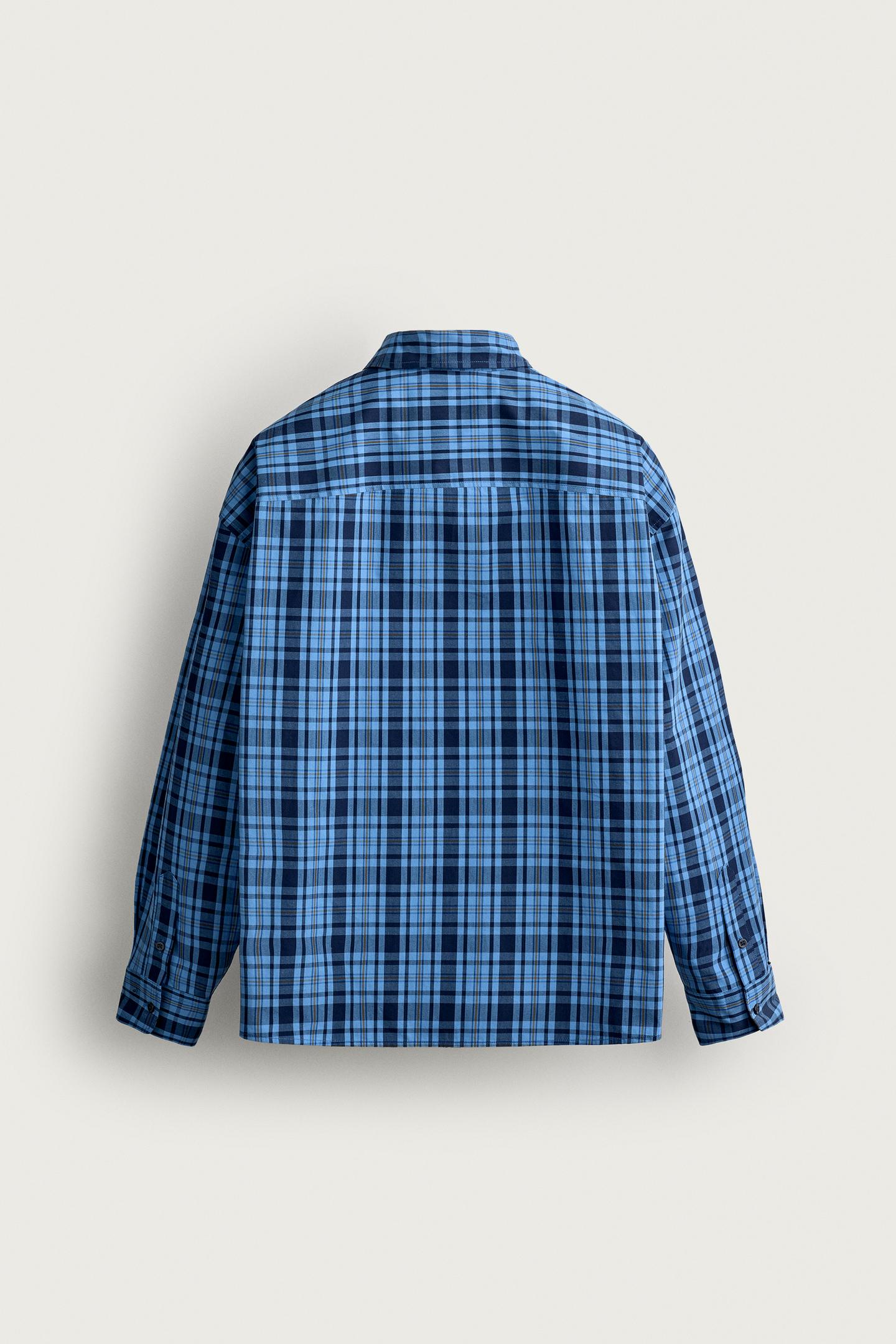 Мужская рубашка Zara Relaxed Fit Plaid, цвет: Голубоватый — фото 8