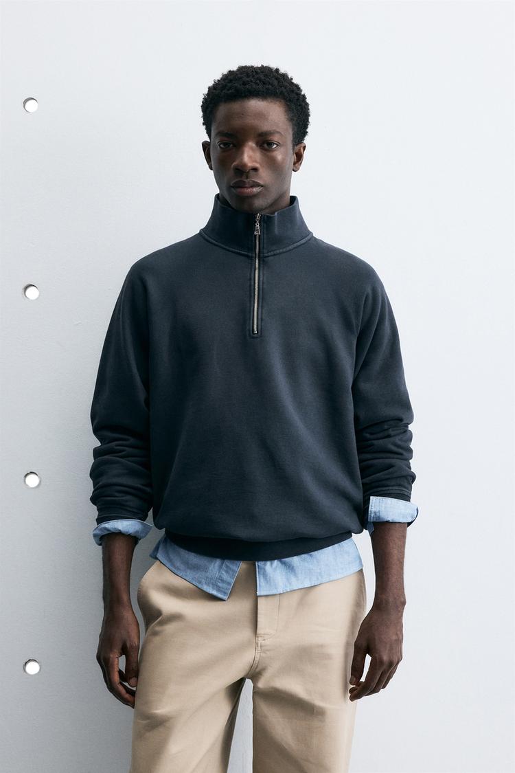 ZARA WASHED QUARTER-ZIP SWEATSHIRT
