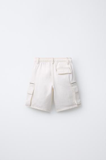 Zara CARGO POCKET SHORTS - Ecru