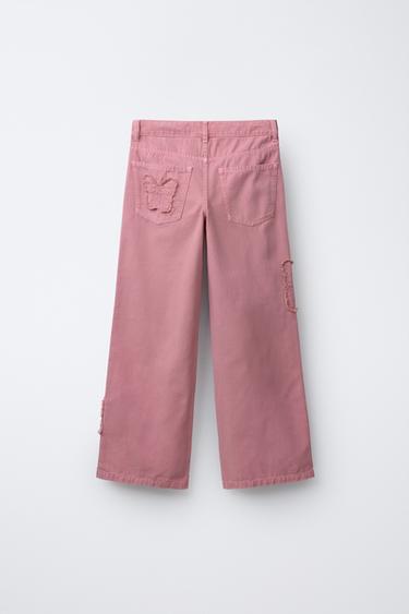 WIDE-LEG JEANS WITH EMBROIDERED BUTTERFLIES - Fuchsia by Zara - Image 1