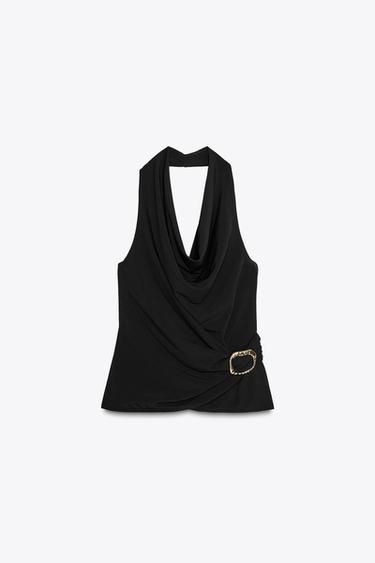 TOP DRAPEADO HEBILLA - Negro de Zara