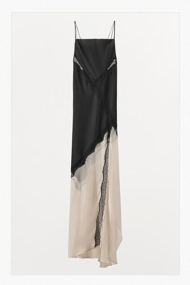 ROBE EN MATIÈRES VARIÉES DENTELLE - Noir / Écru de Zara