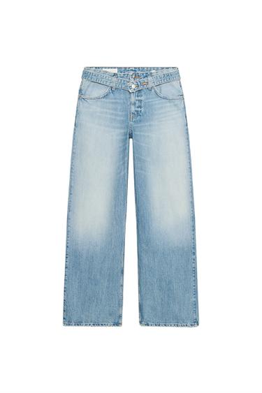 TRF BELTED MID-WAIST JEANS - Light blue by Zara