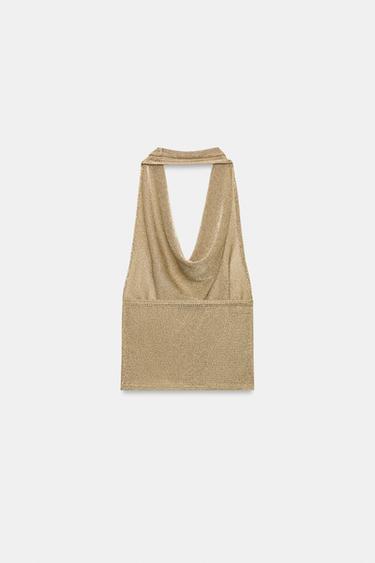 TOP EN MAILLE HALTER À FIL MÉTALLISÉ - Doré de Zara - Image 3