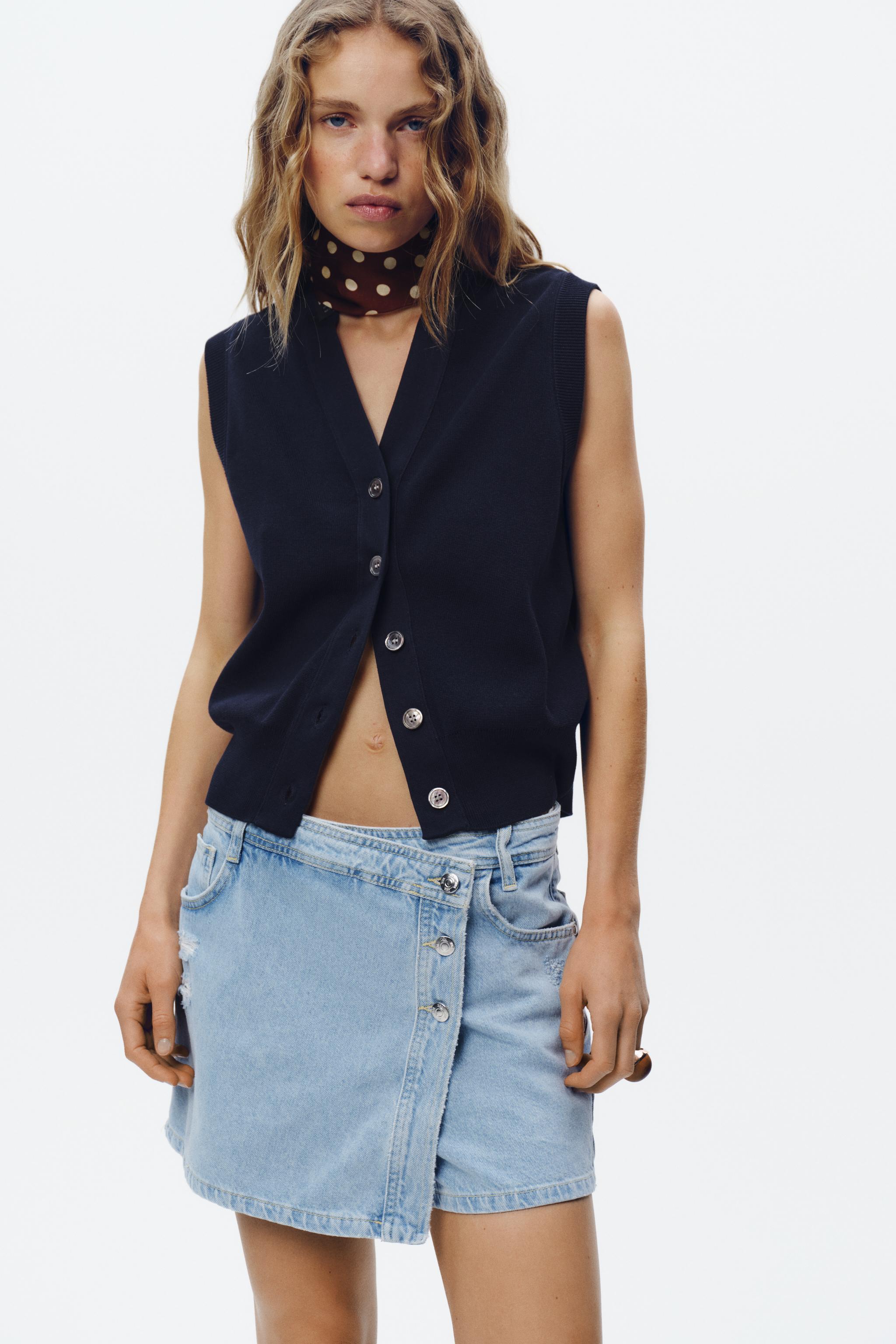 ZARA Z1975 クラッシュ加工デニムキュロット 6164/090 Z1975 クラッシュ加工デニムキュロット - ライトブルー | ZARA