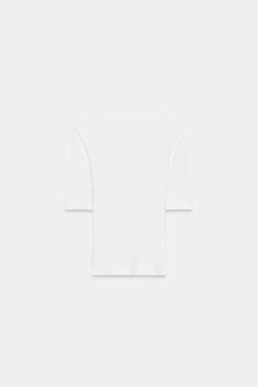 T-SHIRT EN COTON DÉLAVÉ - Blanc de Zara - Image 6