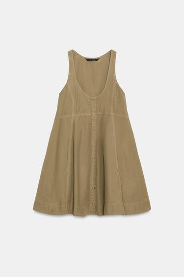 ROBE EN POPELINE DÉLAVÉE - Kaki foncé de Zara