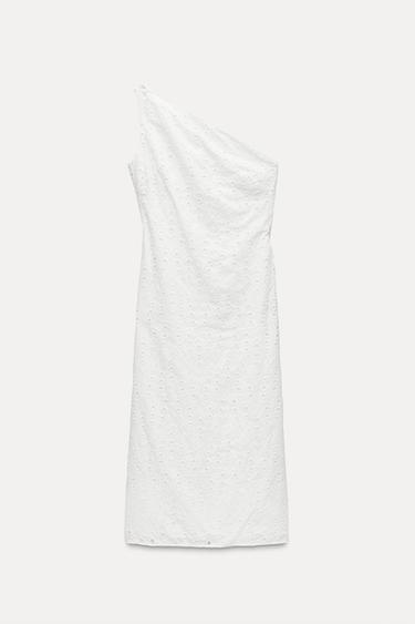 Zara EMBROIDERED ASYMMETRIC DRESS ZW COLLECTION - White