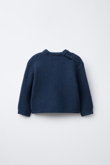 PULL EN MAILLE PERLÉE AVEC OURSON BRODÉ - Bleu de Zara - Image 1