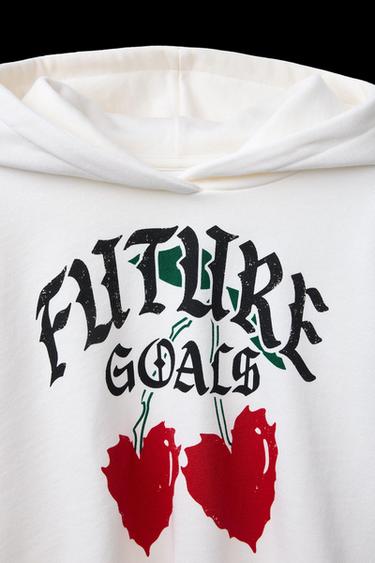 SUDADERA GLOBO CAPUCHA ESTAMPADA - Blanco roto de Zara