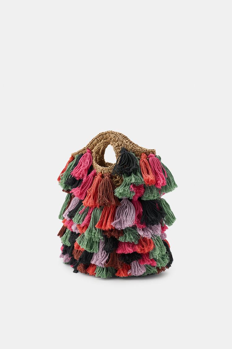 BOLSO COMBINADO CON POMPONES 4