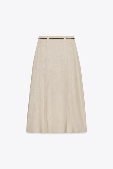 LINEN BLEND MIDI SKIRT WITH BELT - Sand by Zara - Image 4
