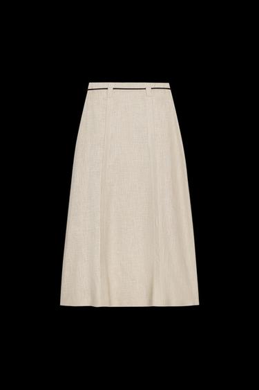 LINEN BLEND MIDI SKIRT WITH BELT - Sand by Zara