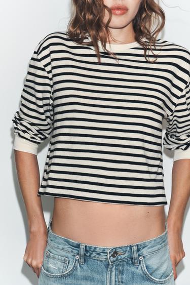 Zara PIKKADE VARRUKATEGA TRIIBULINE T-SÄRK - triibuline