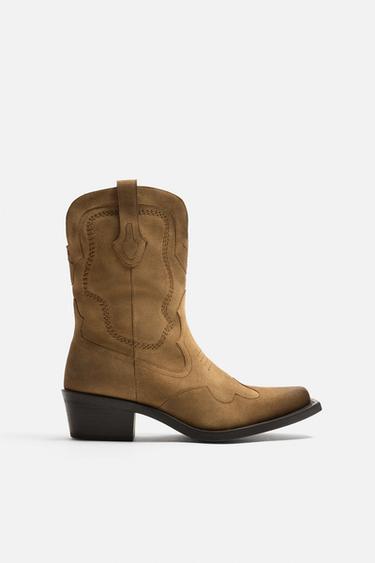 LEREN COWBOYLAARZEN - Beige van Zara