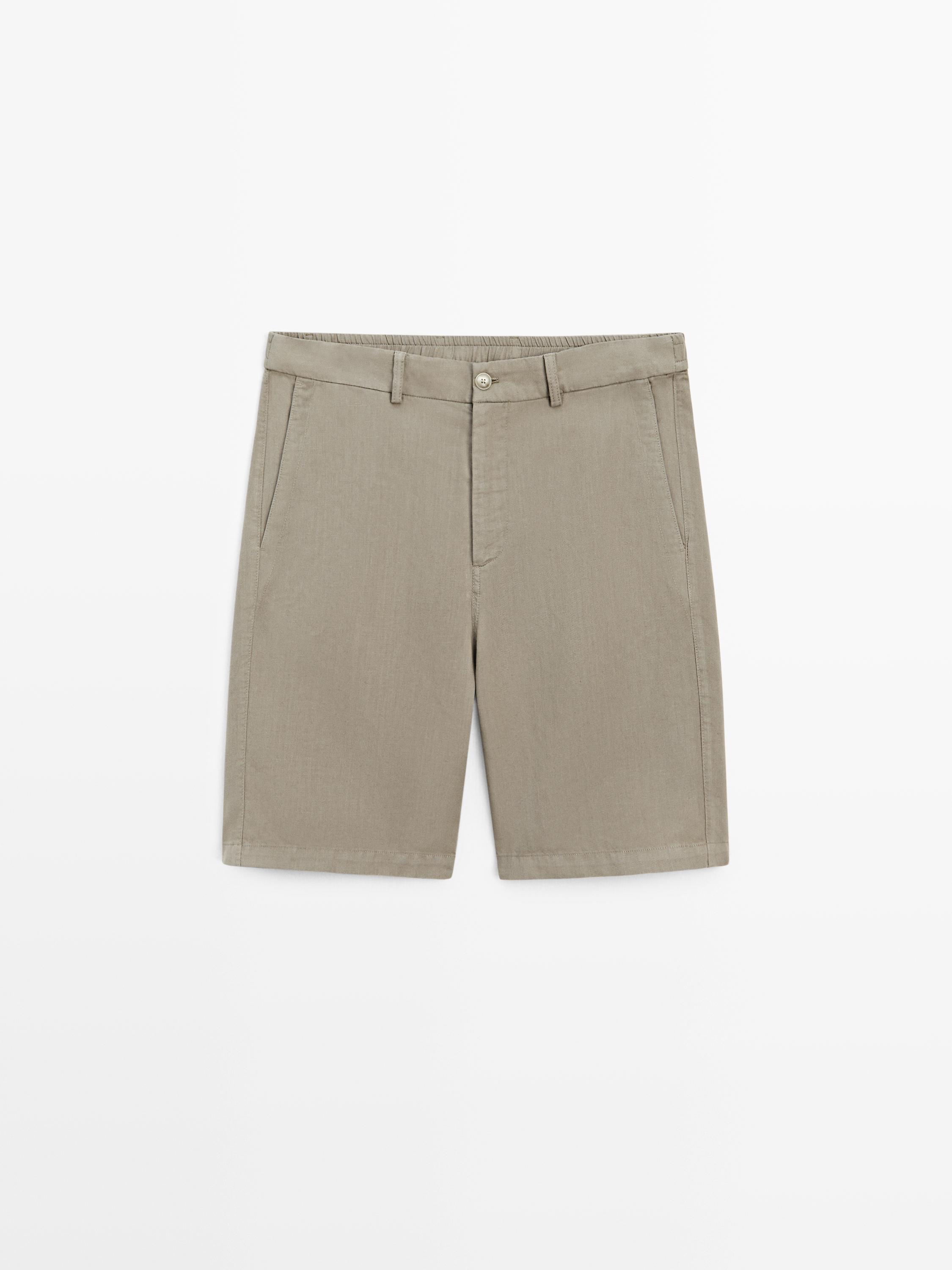 Linen blend Bermuda shorts — Light khaki