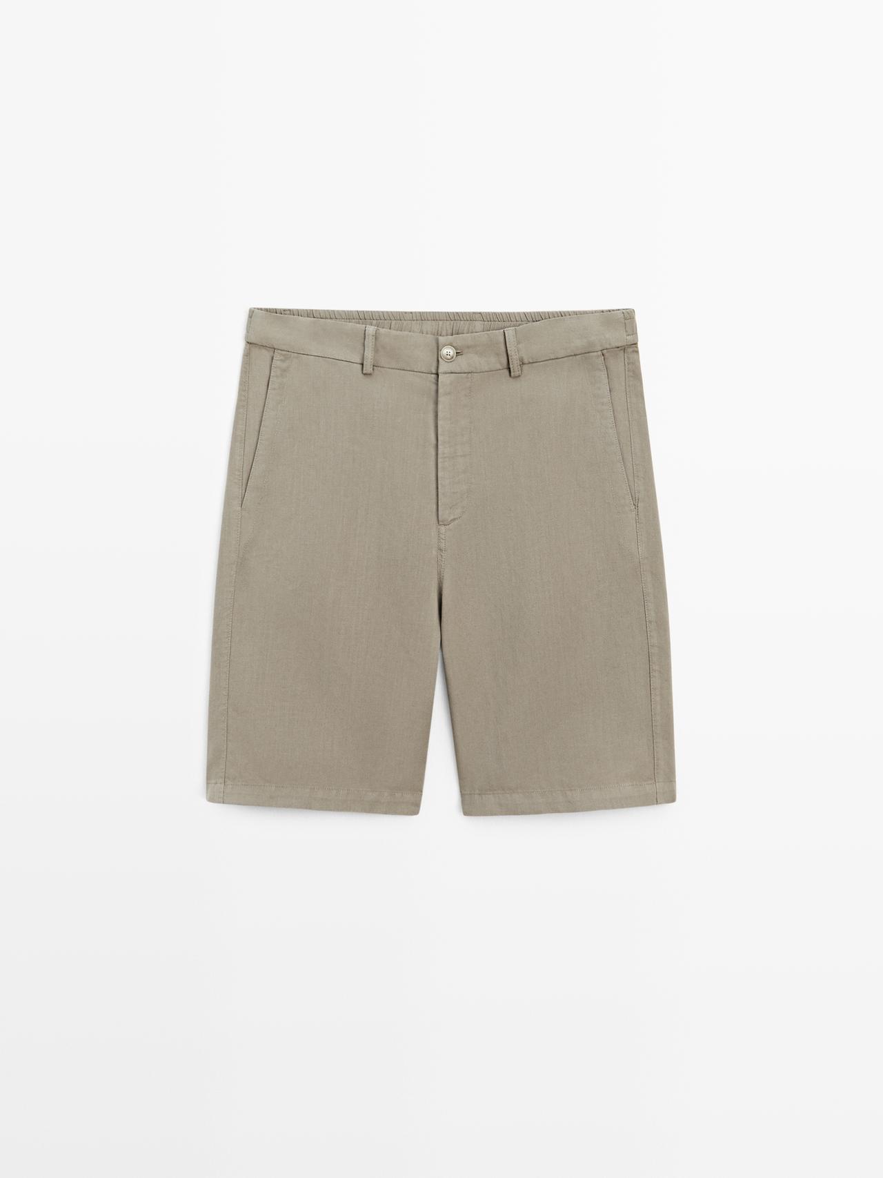 Linen blend Bermuda shorts — Light khaki