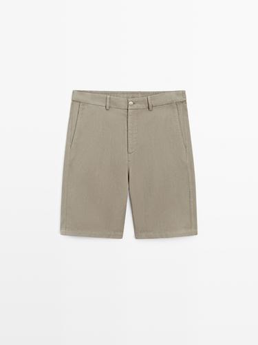 Zara Linen blend Bermuda shorts - Light khaki