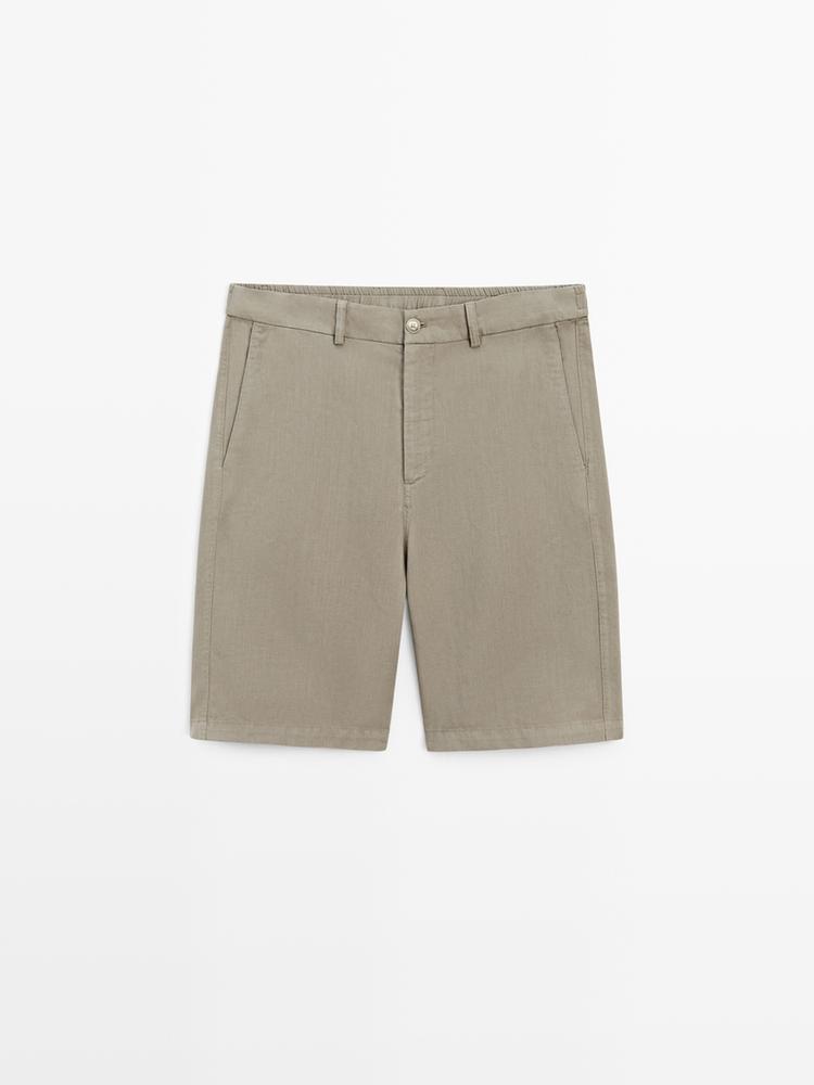 Linen blend Bermuda shorts — Light khaki