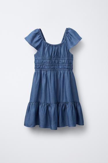 FLOWING SHIRRED DENIM DRESS - Blue by Zara