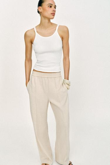 STRAIGHT TROUSERS WITH LINEN - Light beige by Zara - Image 2