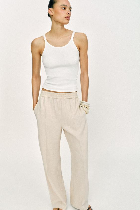 PANTALON DROIT AVEC LIN - Beige clair de Zara - Image 2