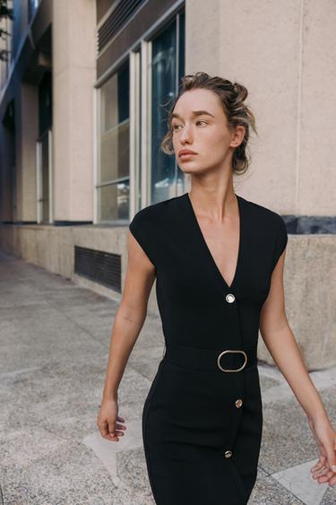 STRETCH MIDI DRESS WITH BELT - Black by Zara - Image 2