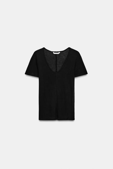 T-SHIRT FLUIDE À MANCHES COURTES - Noir de Zara - Image 3