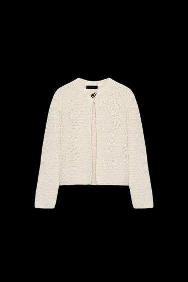 METALLIC THREAD CARDIGAN - Ecru by Zara - Image 0
