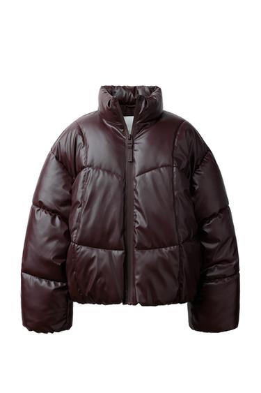 WATER-REPELLENT RUBBERISED PUFFER COAT - Brown by Zara