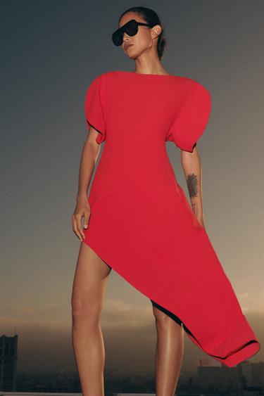 ZW COLLECTION ASYMMETRIC MIDI DRESS - Bright red by Zara - Image 4