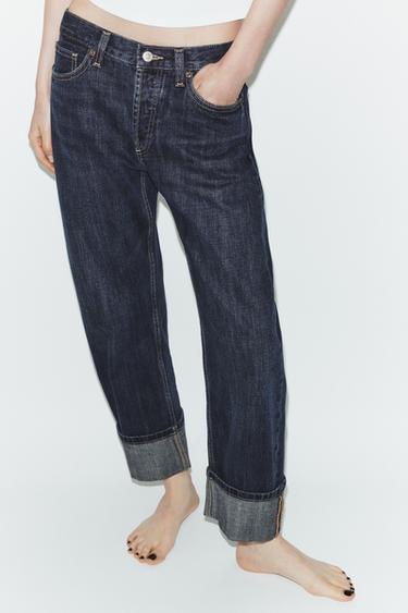 TRF FOLD UP STRAIGHT MID-WAIST JEANS - Dark indigo by Zara